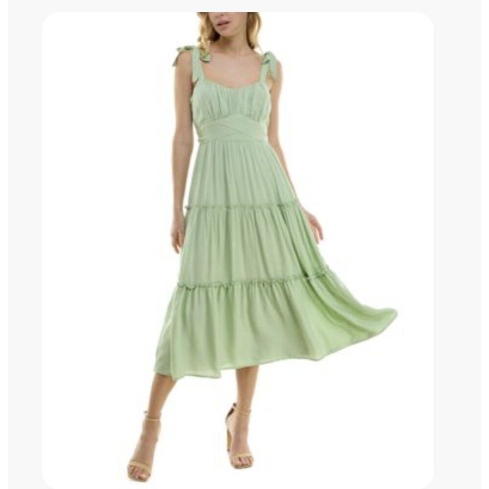 Trixxi Soft Green Fit Flare Romantic Prairie Midi Dress Small Babydoll Feminine